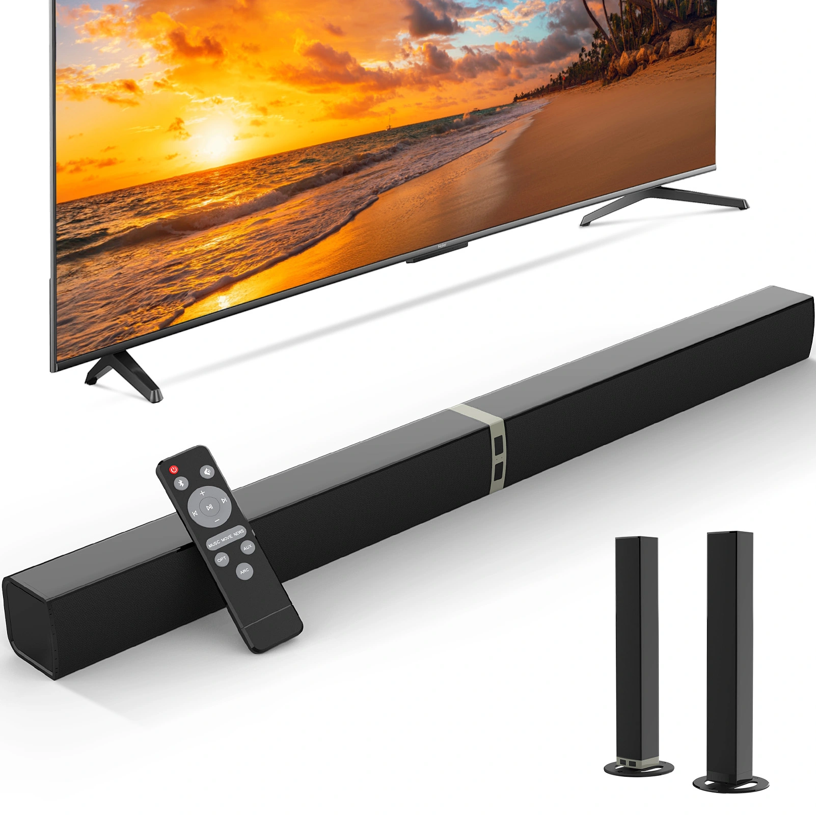 MZEIBO TV Sound Bar, Sound Bars for Smart TV, Bluetooth 5.0 Soundbar 60W 32Inch Detachable Soundbars with ARC/Optical/AUX Connection, TV Speakers Soundbar for Home Theater Audio