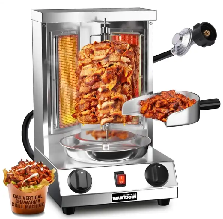 WantJoin Shawarma Grill Machine, Gas Vertical Rotisserie with 2 Burners for Home, Countertop Rotating Doner Kebab Oven Broiler Gyro Maker with Shovel, 11.6 * 11.8 * 19 inches, 110V