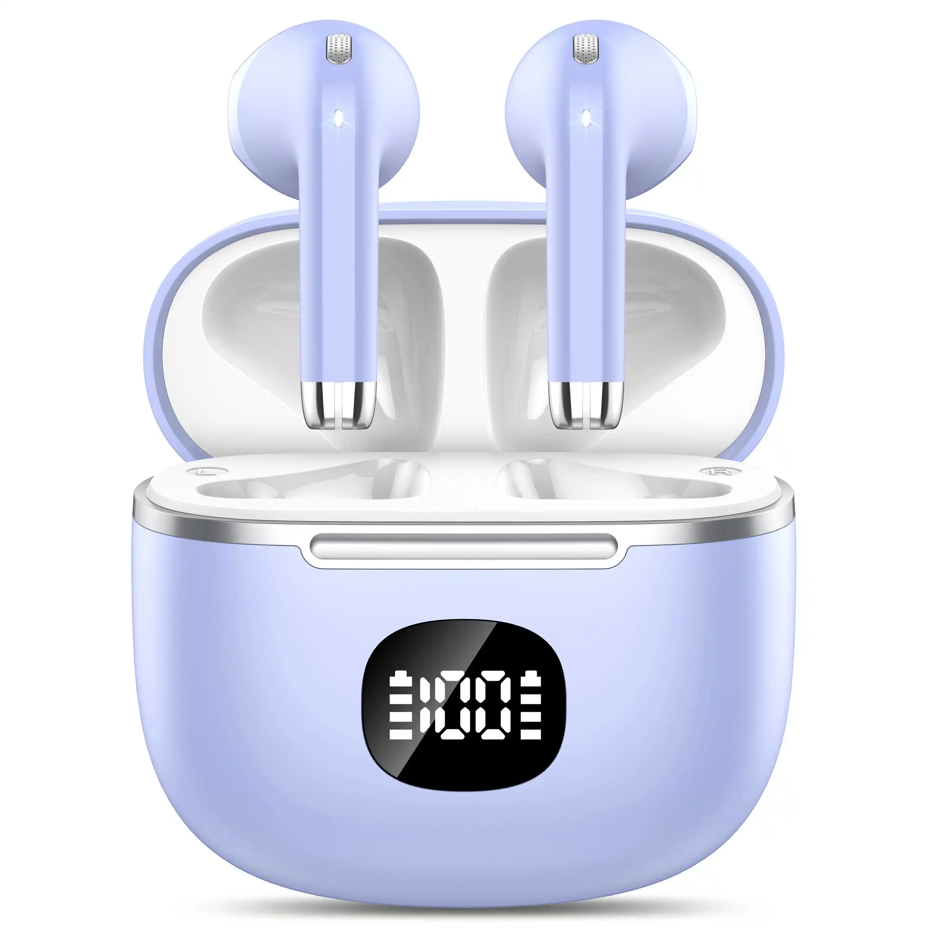 Wireless Earbuds Bluetooth Headphone 60H Deep Bass Loud Sound with 4 Mic Clear Call Ear Buds Noise Cancelling IP7 in-Ear Headphones with Wireless Charging Case Compatible for iPhone Android, Blue