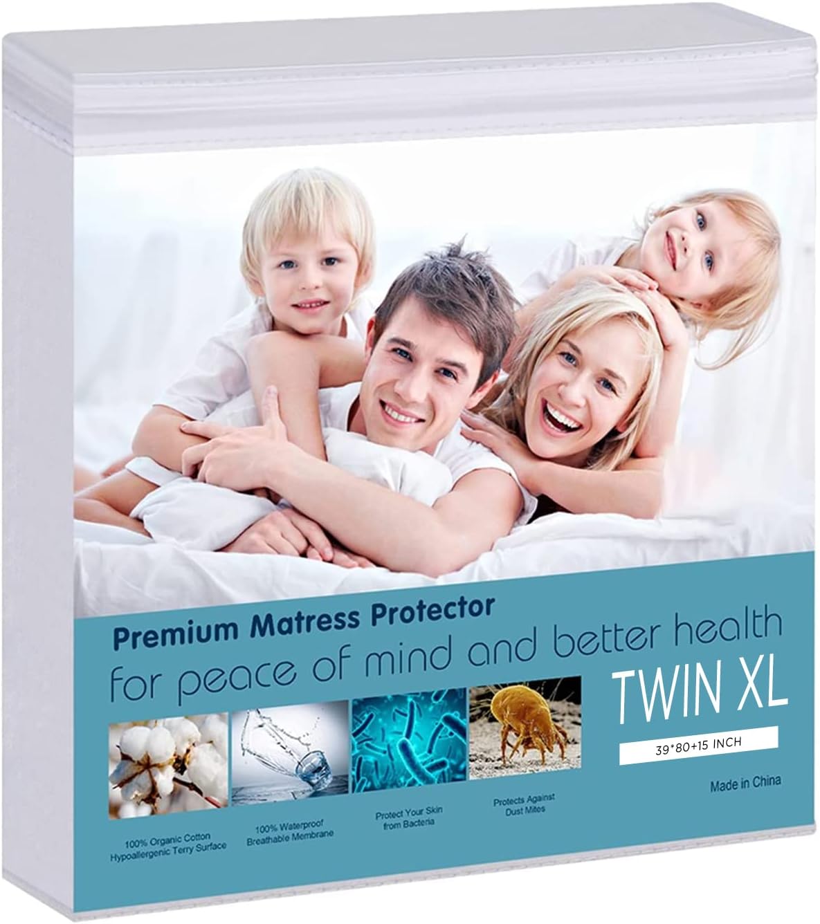 Waterproof Mattress Pad Protector 100% Organic Cotton Hypoallergenic Breathable Mattress Pad Cover, Deep Pocket, Vinyl Free (Twin XL) White