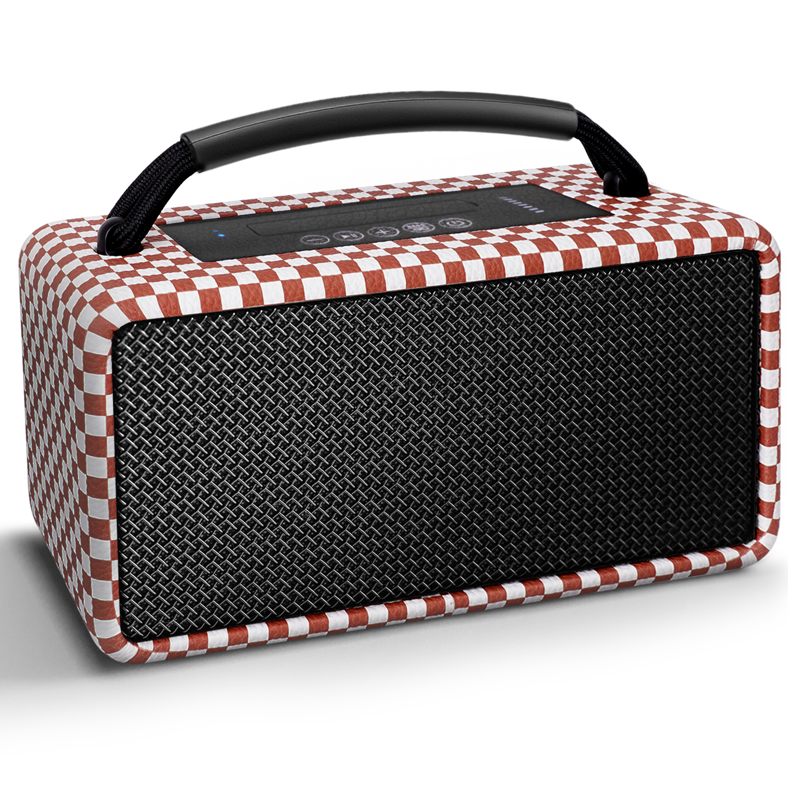 DINDIN Portable Bluetooth Speaker: 80W (Peak), 20H Playtime, Loud Wireless Wood Speakers with Bass, AUX and USB Input, Subwoofer, TWS Pairing, Vintage Speaker for Outdoor, Home, Office (Red+White)