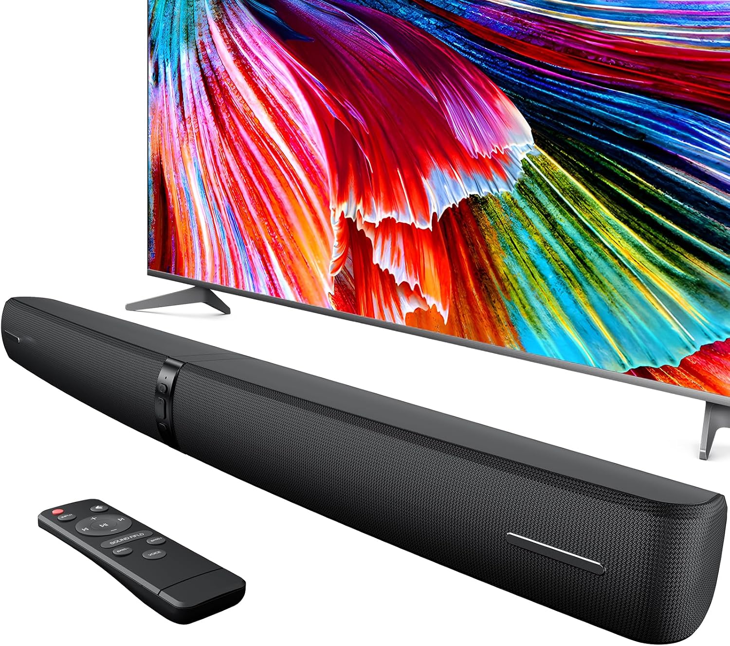Assistrust Sound Bar for Smart TV, 90W TV Sound Bar with Bluetooth, ARC, Optical & AUX Connection, 3 EQ Modes, Soundbar for TV, PC and Projectors