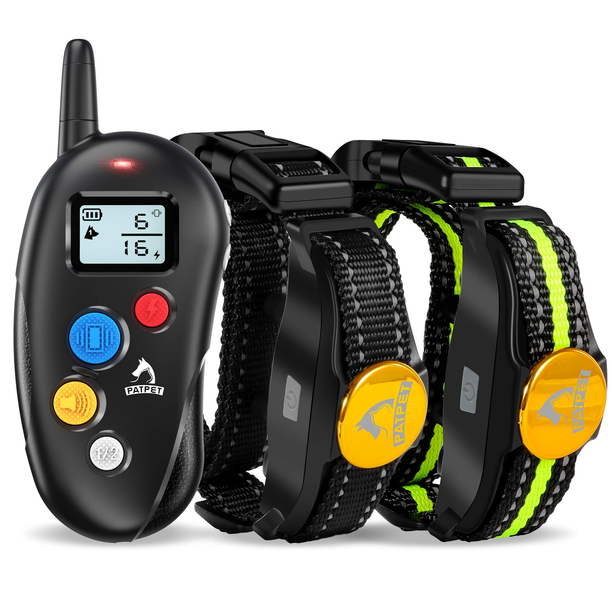 PATPET Dog Training Collar - 2 Receiver Rechargeable IPX7 Waterproof Shock Collar with Remote - 3 Training Modes, Beep, Vibration and Shock Perfect for Small Medium Large Dogs