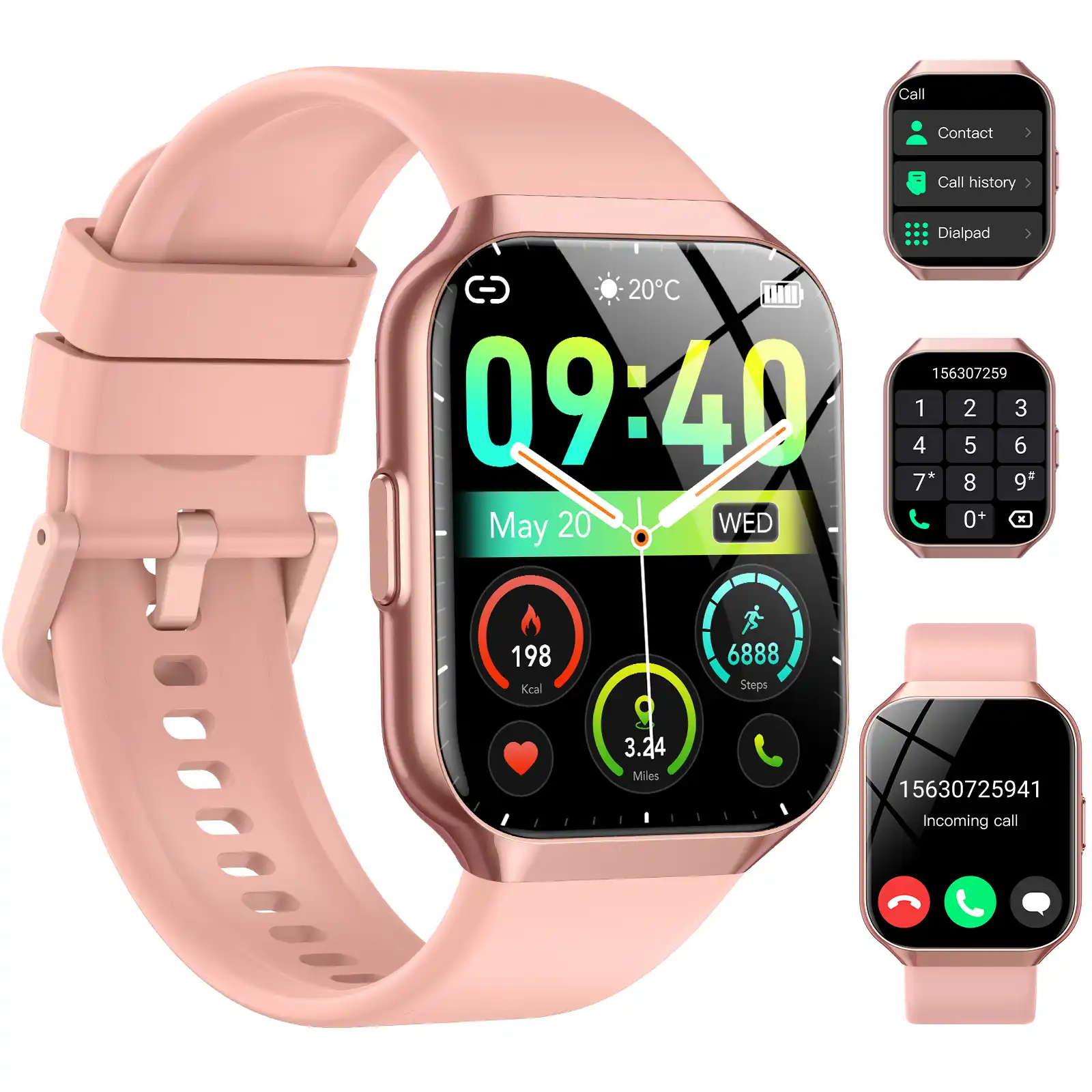 Tikland Smart Watches for Women 1.96'' Fitness Tracker Smartwatch with Answer/Make Calls/100+ Sports Modes/Message Reminder, IP68 Waterproof for Android iPhone Devices (Pink)