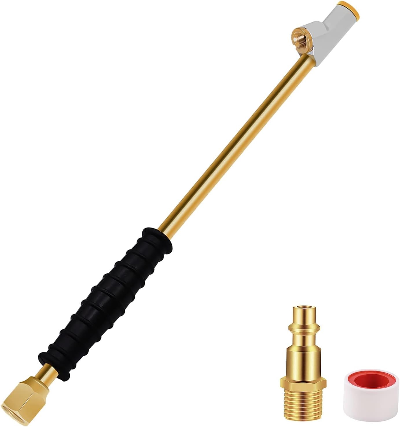 GODESON 1/4" FNPT Extended Reach Dual Head Air Chuck, 2-Way Connection 11.8" Extended Brass Air Chuck with Rubber Handle,Tire Chuck with Quick Plug for Semi, RV, Truck Dually Tires