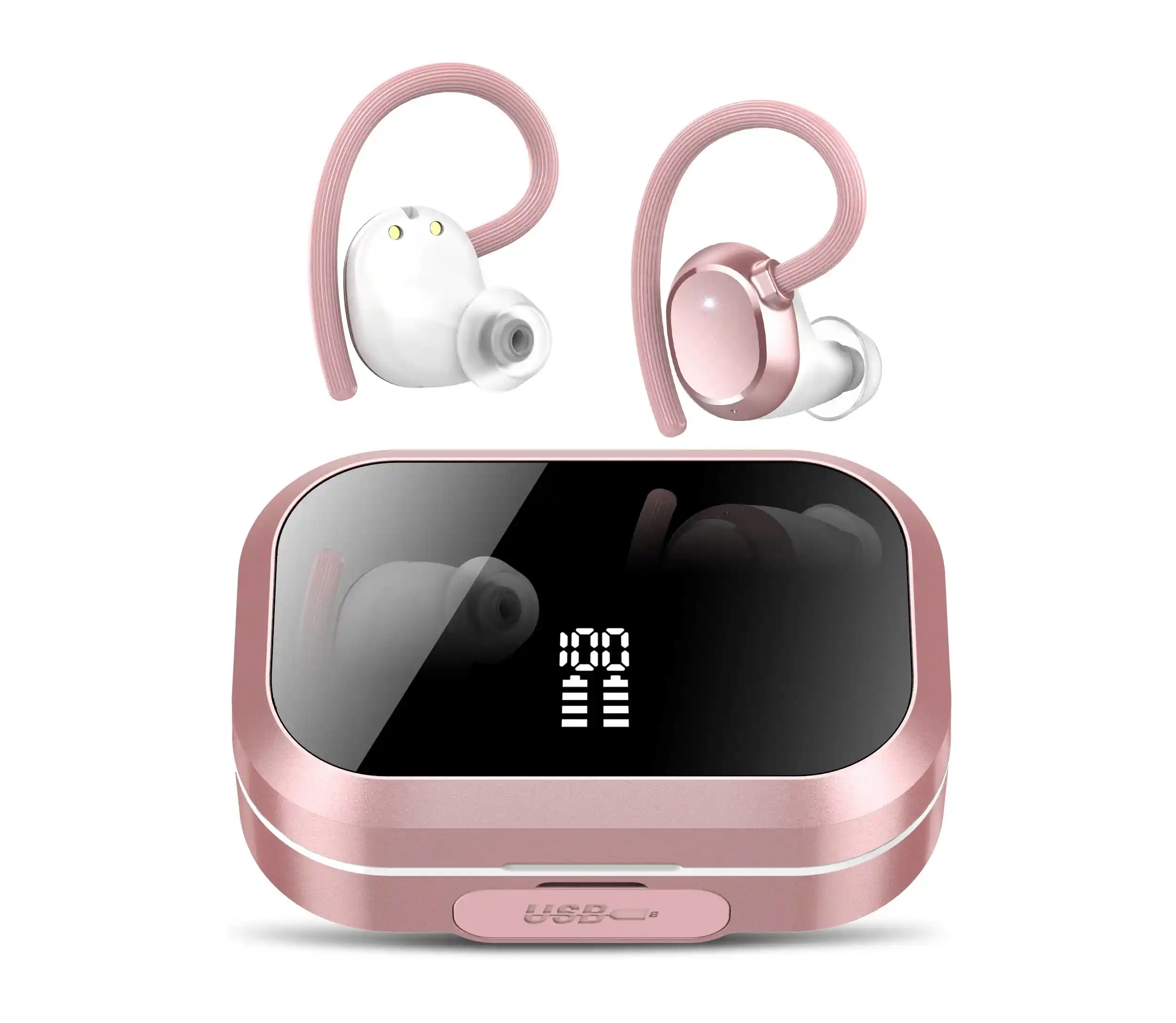 Wireless Earbuds 120Hrs Bluetooth 5.3 Headphone Sport, 2024 Ear Buds Stereo Deep Bass Over Bluetooth Earbud with Earhooks, ENC Noise Cancelling Mic, IPX7 Waterproof Earphone for Workout/Running