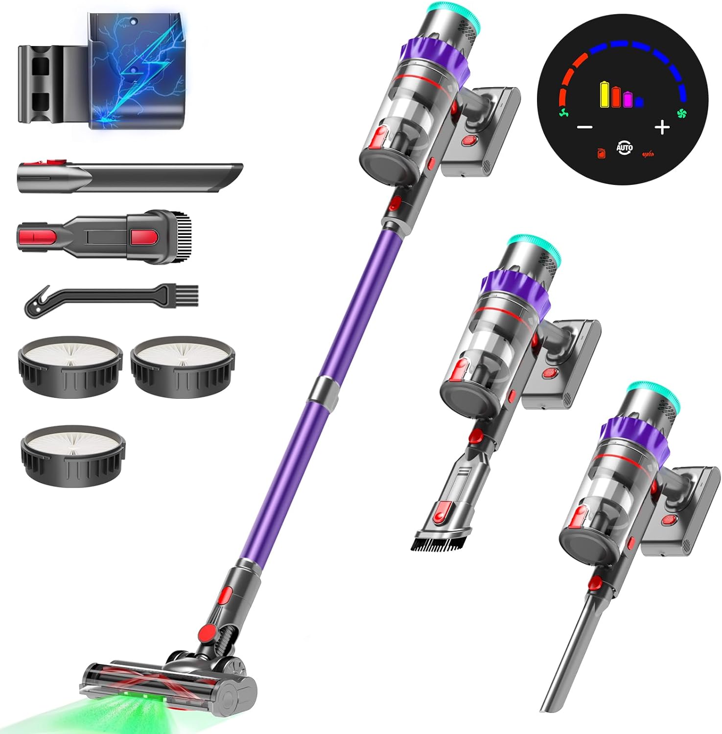 PINICO S7 Cordless Vacuum Cleaner, 550W/48kPa Stick Vacuum with Intelligent Display, Vacuum Cleaner with Anti-Tangle Brush and 60 mins Runtime, Perfect for Pet Hair, Carpet, and Hard Floors