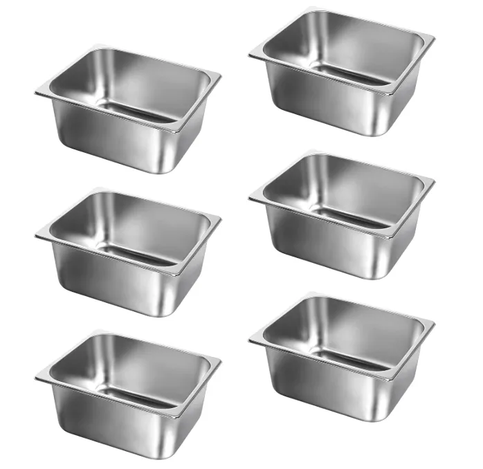 WantJoin 1/2 Half Size Steam Table Pans, 6-Pack 6 Inch Deep Restaurant Steam Table Pans Commercial, Hotel Pan Made of 201 Gauge Stainless Steel