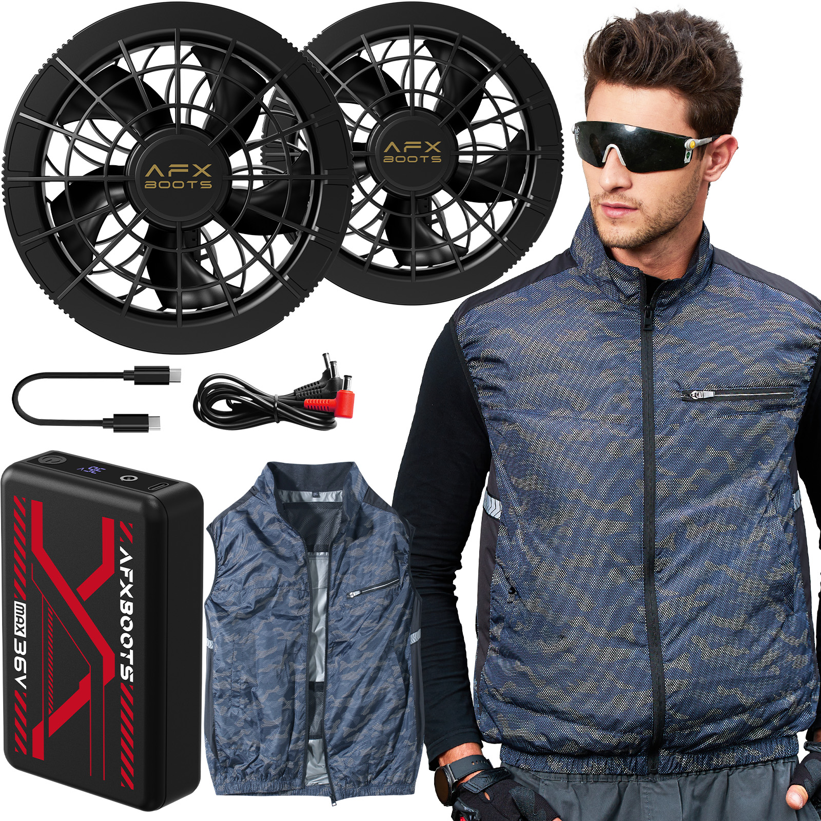 36V高出力 30000mAh大容量 168L/S ファン付きベスト ファンバッテリーセット ファン付き作業服 Type-C充電対応 5段階風量調節 PSE認証済 長時間稼働 強力送風 作業服対応 外仕事 夏用 暑さ対策 熱中症予防