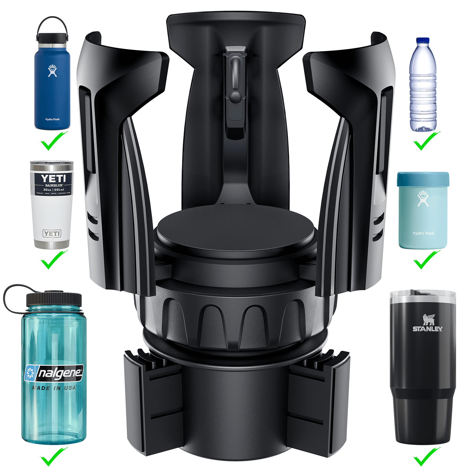 Car Cup Holder Expander, Securely Holds Large Drink Cups with Auto-Lock Mount, Fits Yeti, Stanley & Owala 10 to 64oz Water Bottles, Adjustable Arms and Base Insert Car Accessories for Automotive