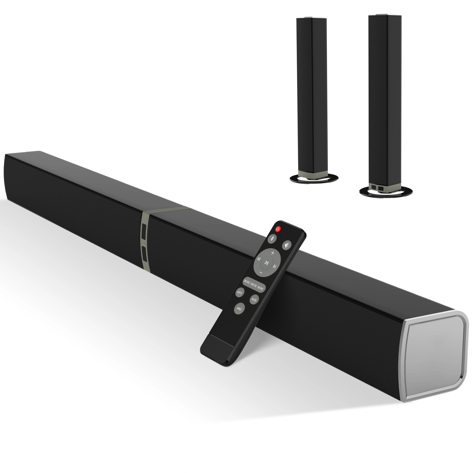 MZEIBO Sound Bar for Smart TV, 80W Bluetooth Soundbar 2 in 1 Detachable Design, Deep Bass, Home Theater Surround Sound, ARC/Optical/AUX Connections for TV/PC/Gaming/Projectors