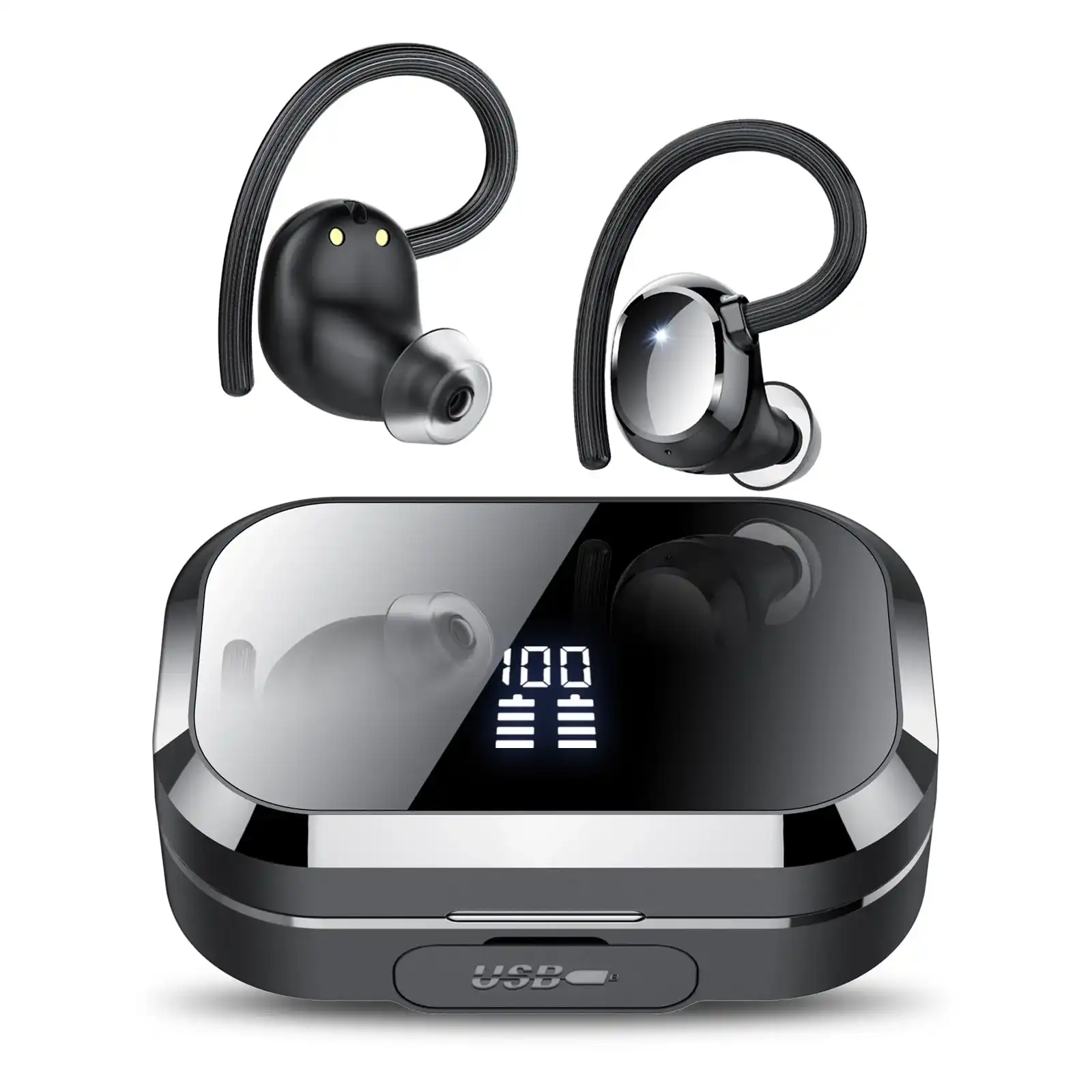 Wireless Earbuds 120Hrs Bluetooth 5.3 Headphone Sport, 2024 Bluetooth Earbuds Stereo Deep Bass Over Ear Bud with Earhooks, ENC Noise Cancelling Mic, IPX7 Waterproof Earphone for Workout/Running