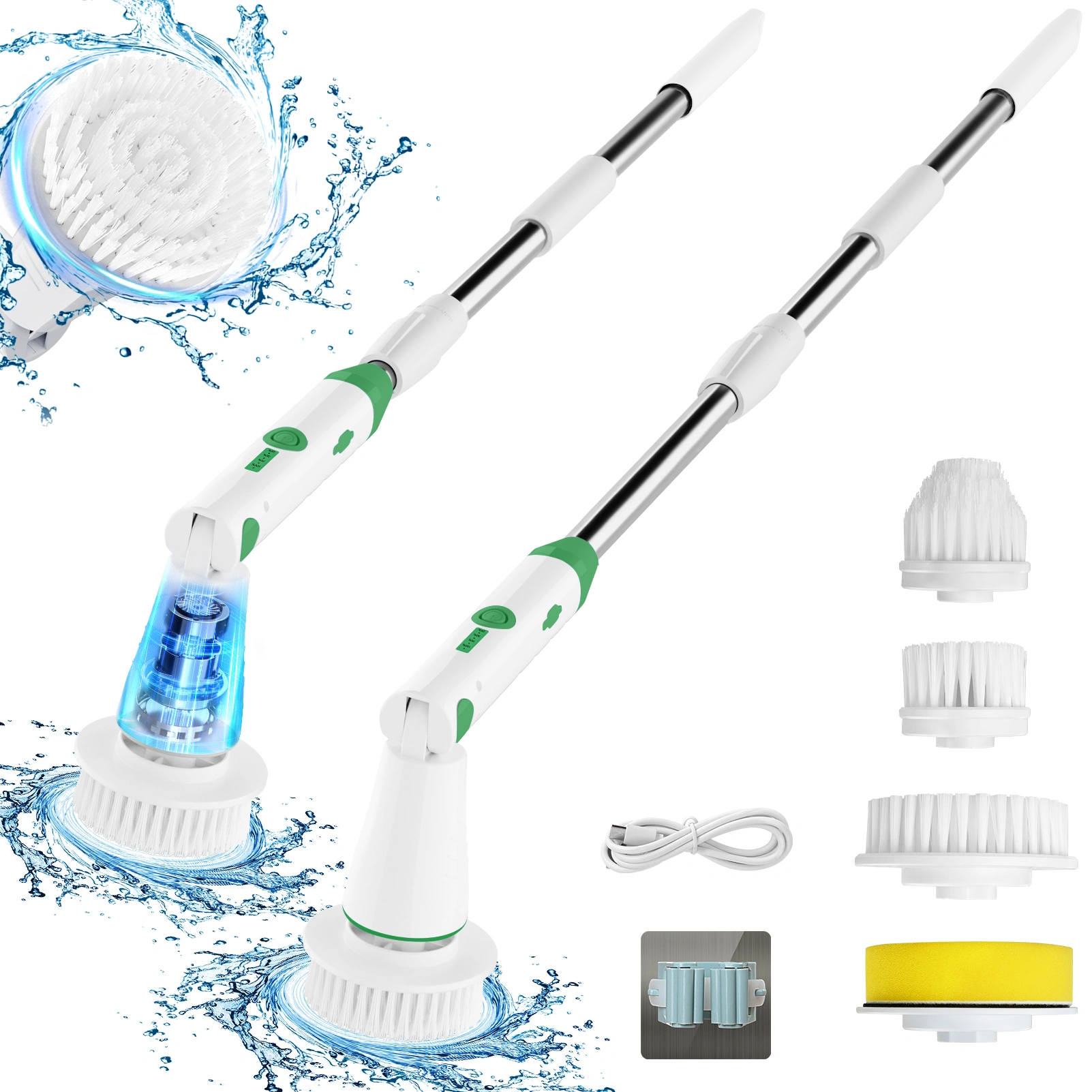 Electric Spin Scrubber, 2024 New Bathroom Cleaner, Power Shower Cleaning Brush with Extendable Handle & 4 Brush Heads, Shower Scrubber for Bathtub Tile Grout Kitchen Window and Floor