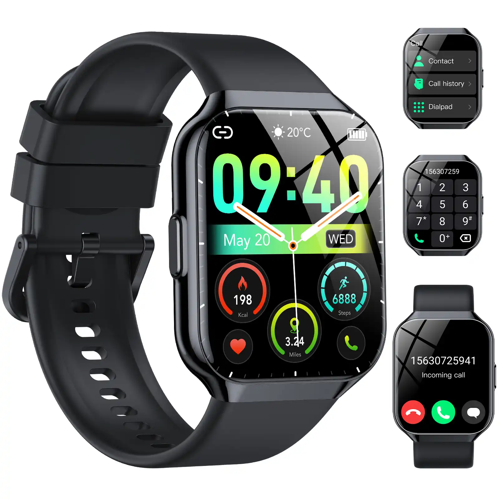 Tikland Smart Watch 1.96'' Smartwatch for Men Women with Answer/Make Calls/100+ Sports Modes/Message Reminder, IP68 Waterproof Fitness Tracker for Android iPhone Devices (Black)