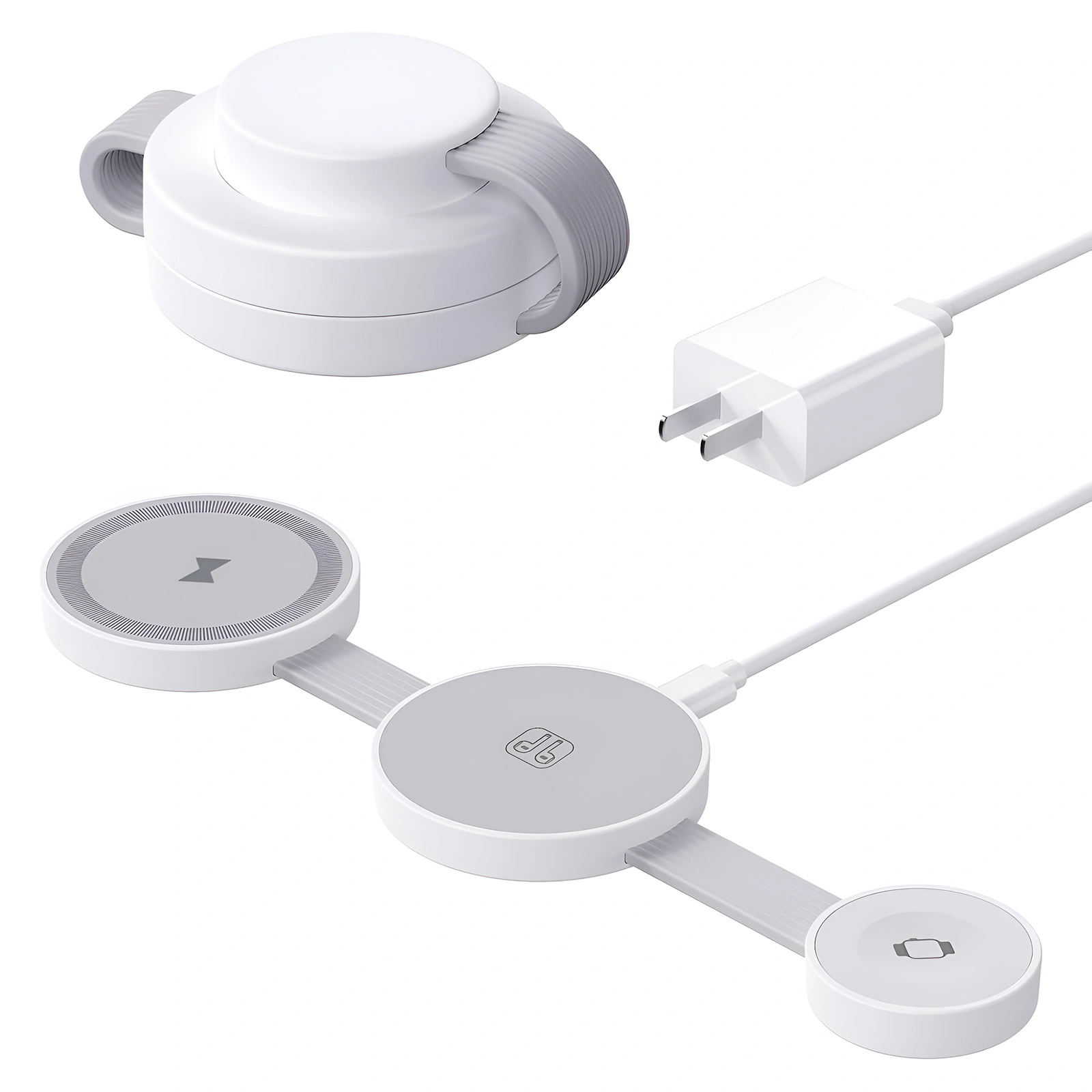FAMOO 3 in 1 Charging for Apple Devices 15W Foldable  Charger for Travel Wireless Charger Pad for all model,White