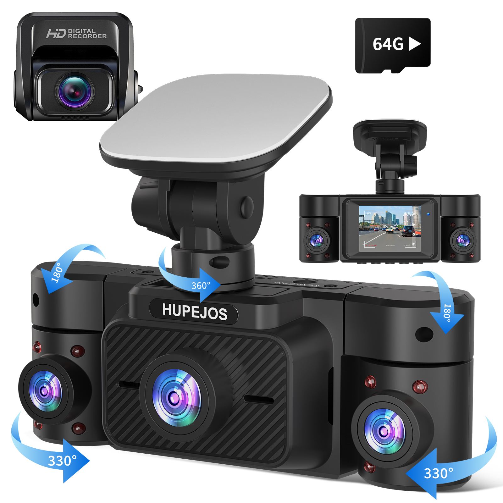 4K Dash Cam, Dashcam Front and Rear, Car Camera 4 Channel, 4K/2K UHD Dash Camera for Cars, Dash Cam Built-in 5GHz WiFi GPS Voice Control, Night Vision, with 64GB Card, 24H Parking Mode V50