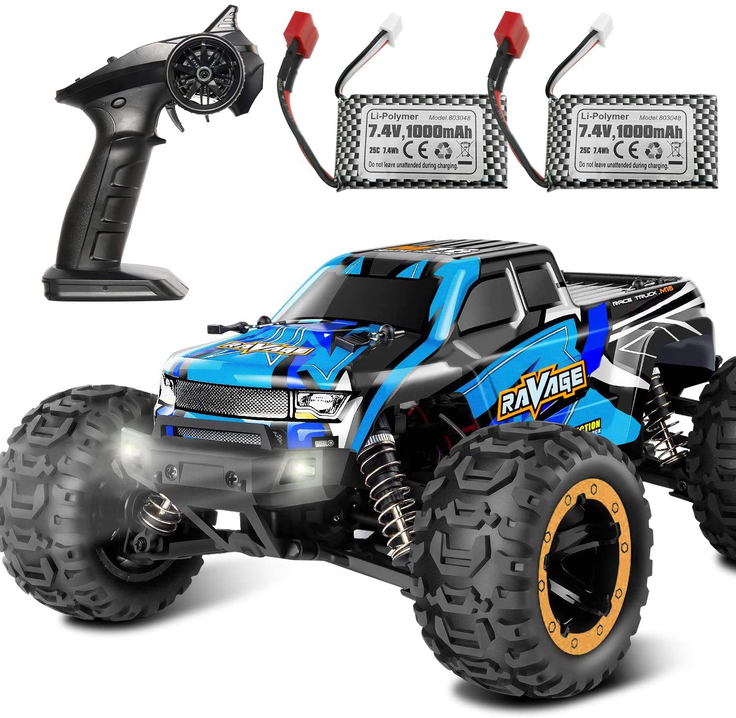 RC Cars, Fcoreey RC Truck 1:16 Remote Control Car for Boys, 40Km/h High Speed Racing Car, 2.4 GHz 4x4 Off Road Monster Truck, Electric Vehicle with LEDs, Hobby Car Toy Gift for Adult Kid Girl